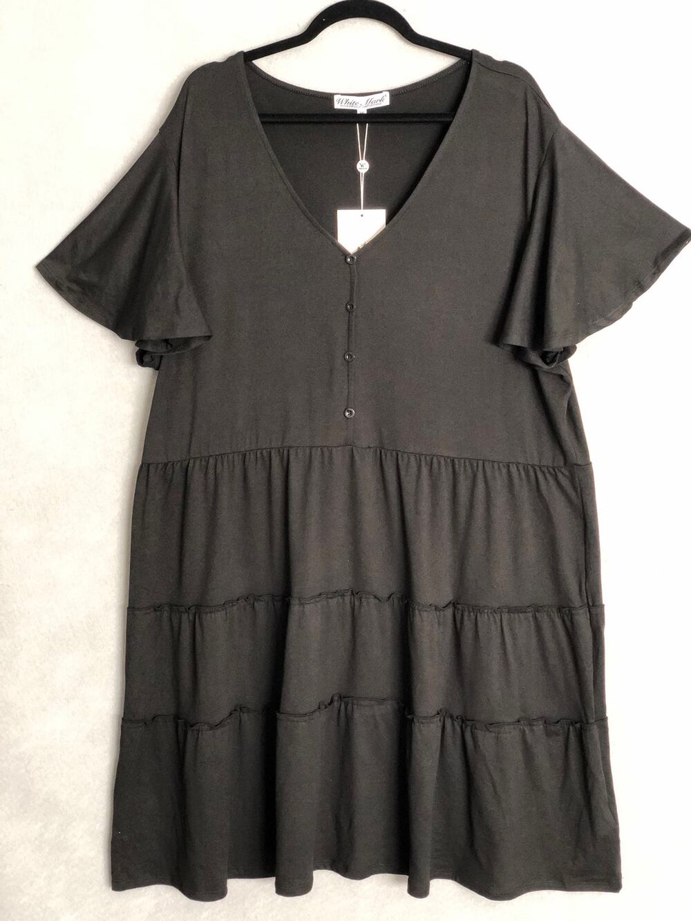 White Mark Tiered Dress Short Sleeve V-neck Midi Black Women's 3XL NEW